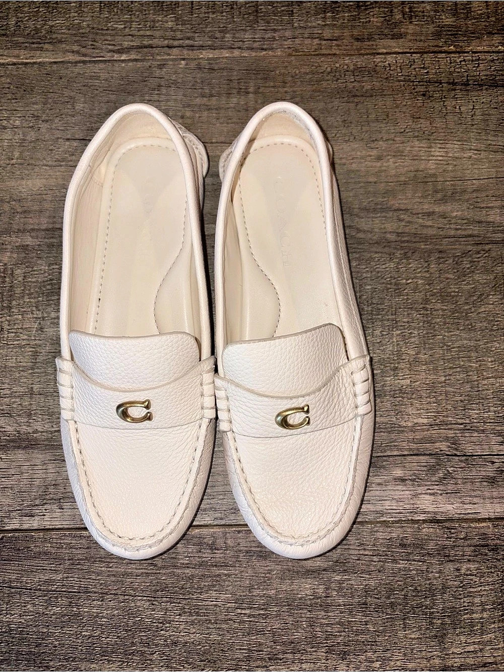 Coach Sculpted C Leather Driver Loafers Cream